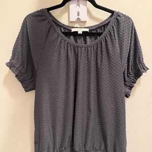 LOFT Charcoal Short Sleeve Dobby Dot Blouse